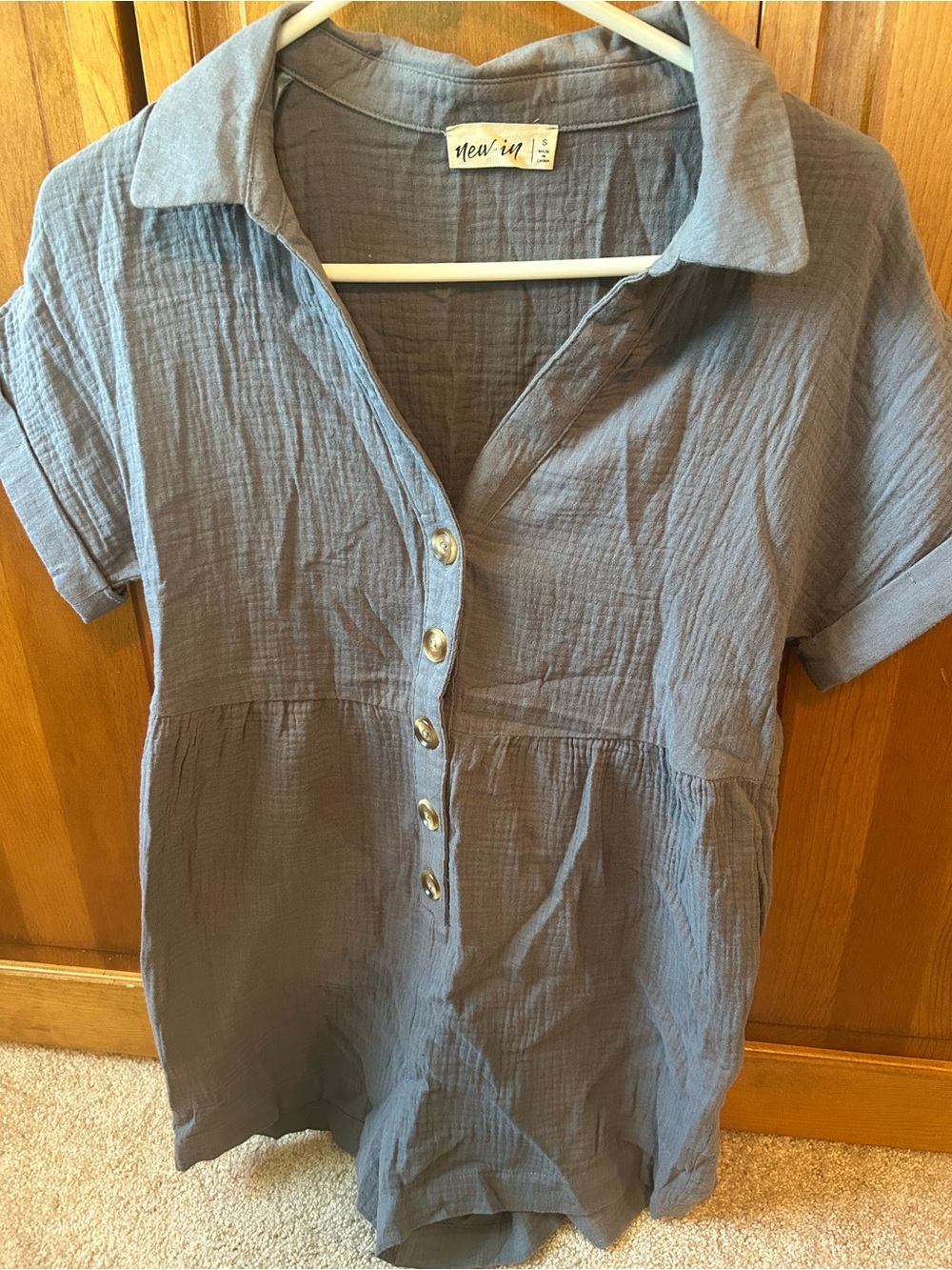 New-In Women's Blue Button Front Gauze Romper